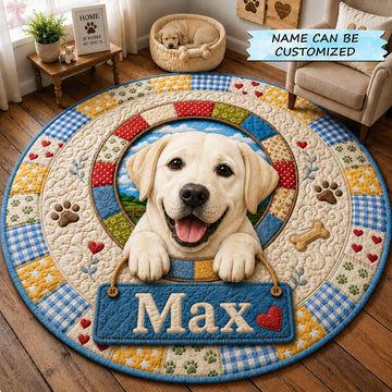 Labrador Country Patchwork Round Mat Rug - Non-Slip Washable Round Area Rug for Bedroom & Living Room