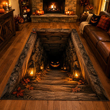 Pumpkin Cellar Halloween Area Rug - Non-Slip Washable 3D Print Rug for Living Room & Bedroom