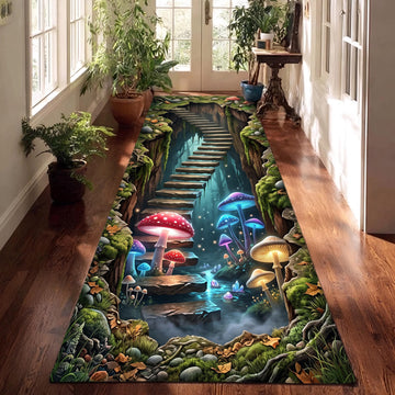 Secret Mushroom Stairway Runner Rug - Nature Design | Serene Runner Rug