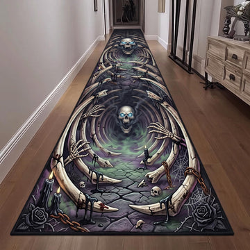 Skeleton Nights Halloween Runner Rug - Non-Slip Washable Long Carpet Runner for Hallway & Kitchen