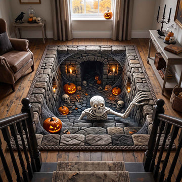 Spooky Skeleton Halloween Area Rug - Non-Slip Washable 3D Print Rug for Living Room & Bedroom (Design 3)