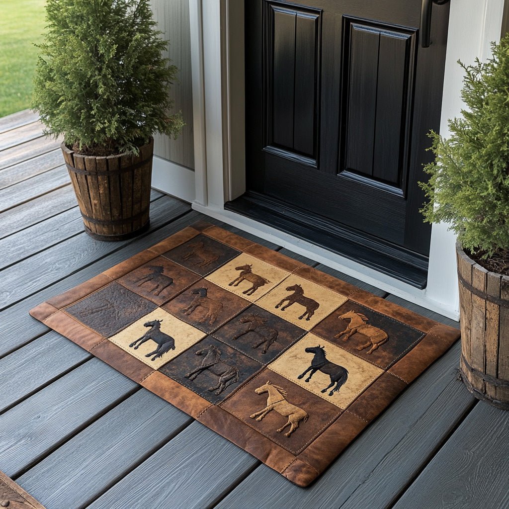 Printed entryway rug inside a front door