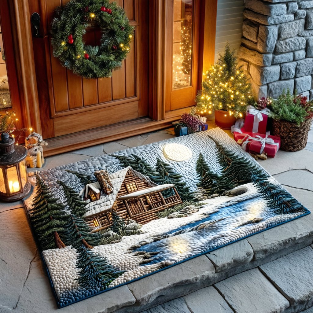 Woodland printed doormat on a covered porch