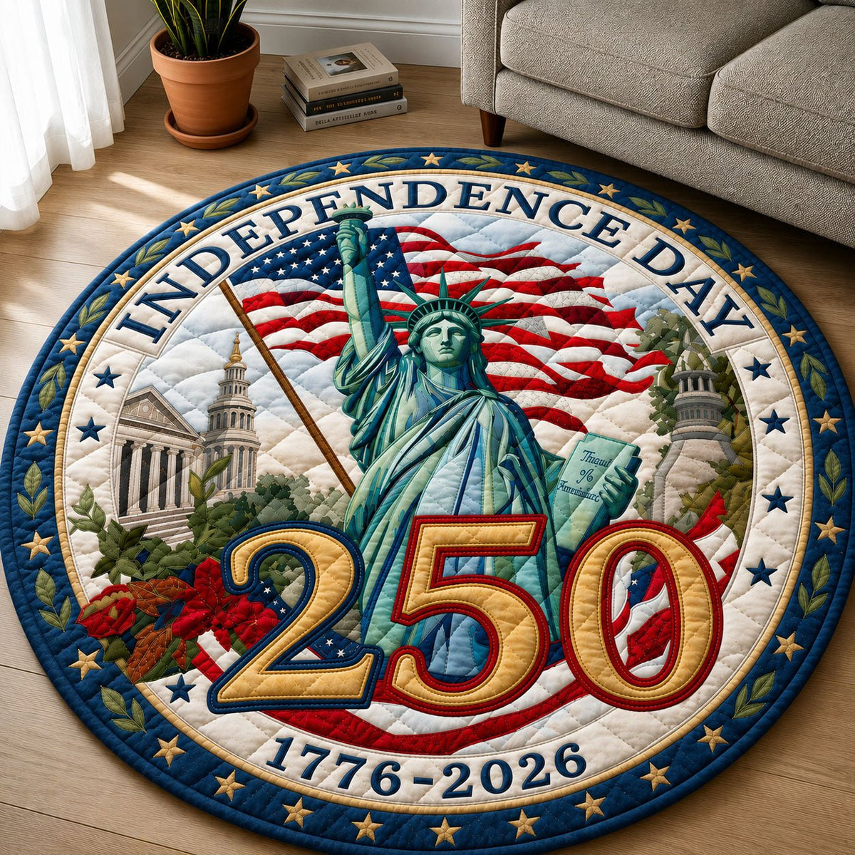 250 Independence Day Round Mat Rug - washable non-slip printed rug