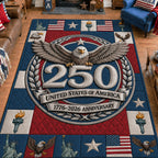 250 USA Anniversary area rug in a living room