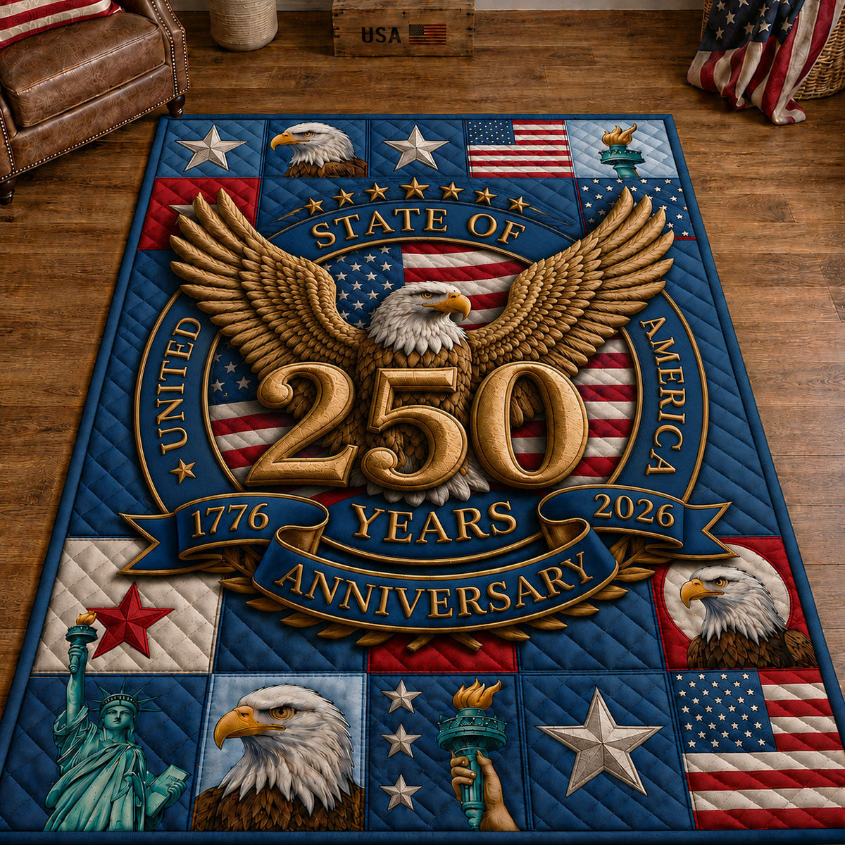 250 USA Anniversary area rug in a living room