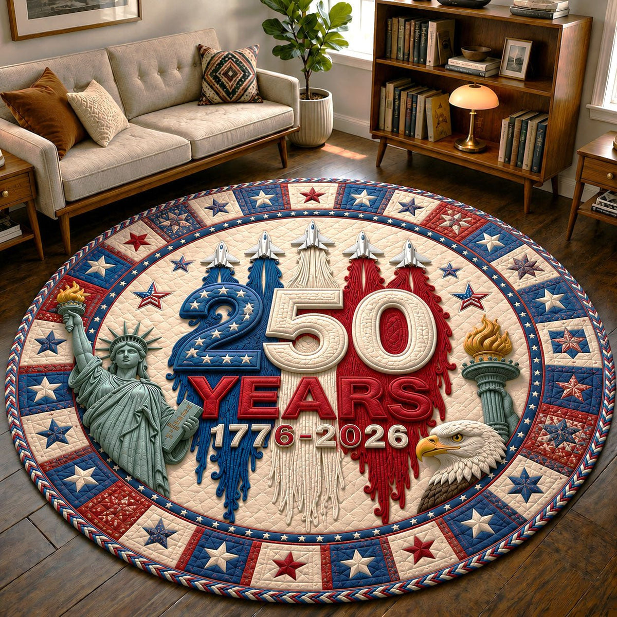 250 Years USA Round Mat Rug - washable non-slip printed rug