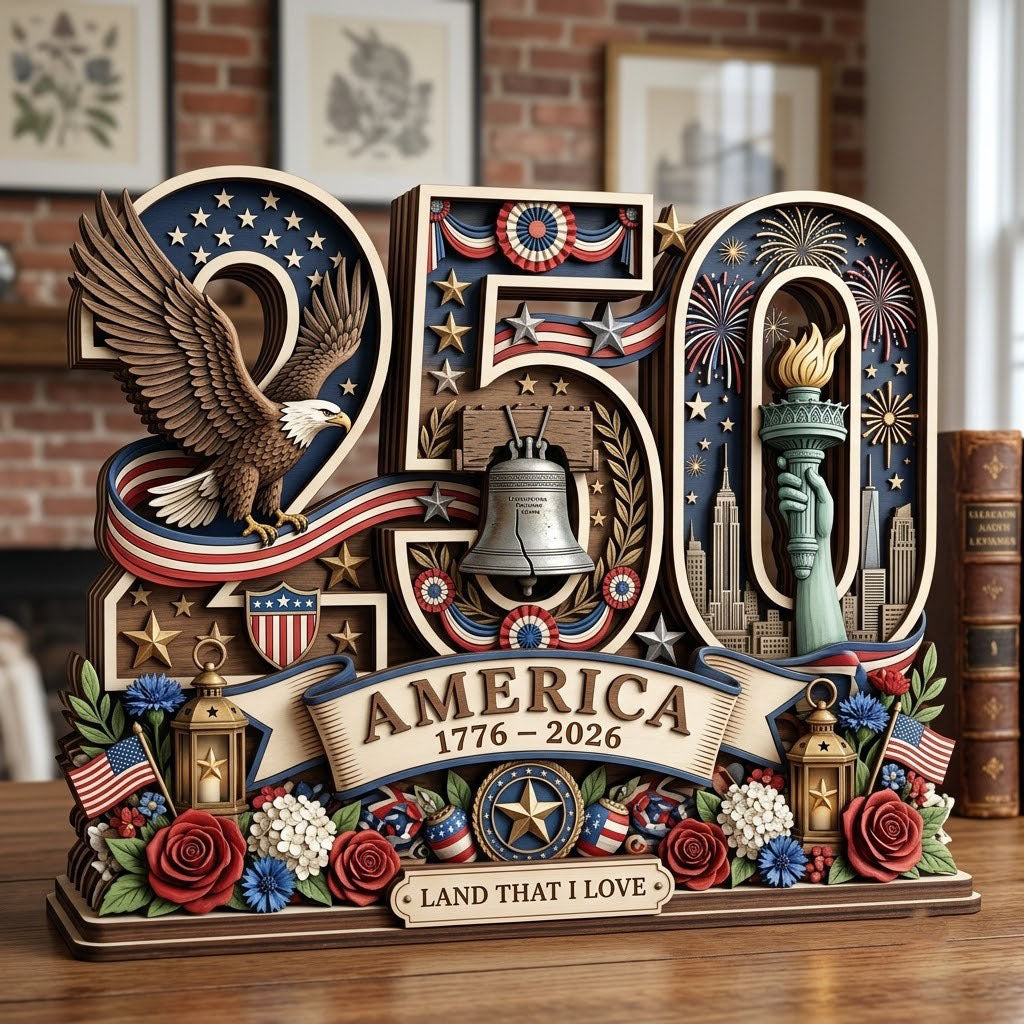 250th Anniversary wooden block, laser-cut 3-layer wood