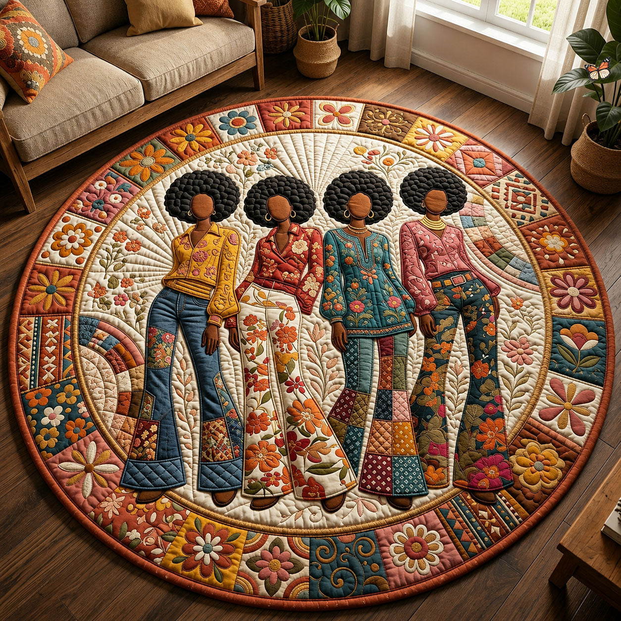 70s Soul Sis Black Women Round Mat Rug GFTOPND290
