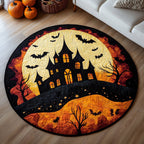Abandoned Halloween Castle Round Mat Rug - washable non-slip printed rug