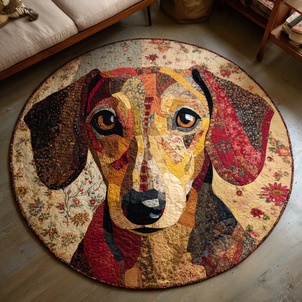 Abstract Dachshund Face Round Mat Rug - washable non-slip printed rug