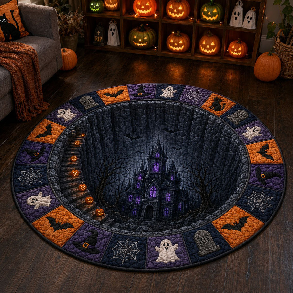 Abyss Castle Round Mat Rug - washable non-slip printed rug