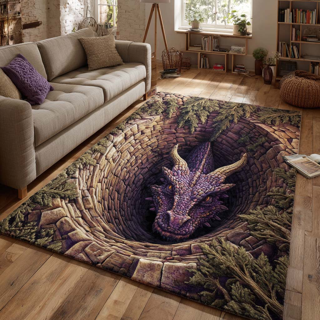 Abyss Dragon Eye area rug in a living room