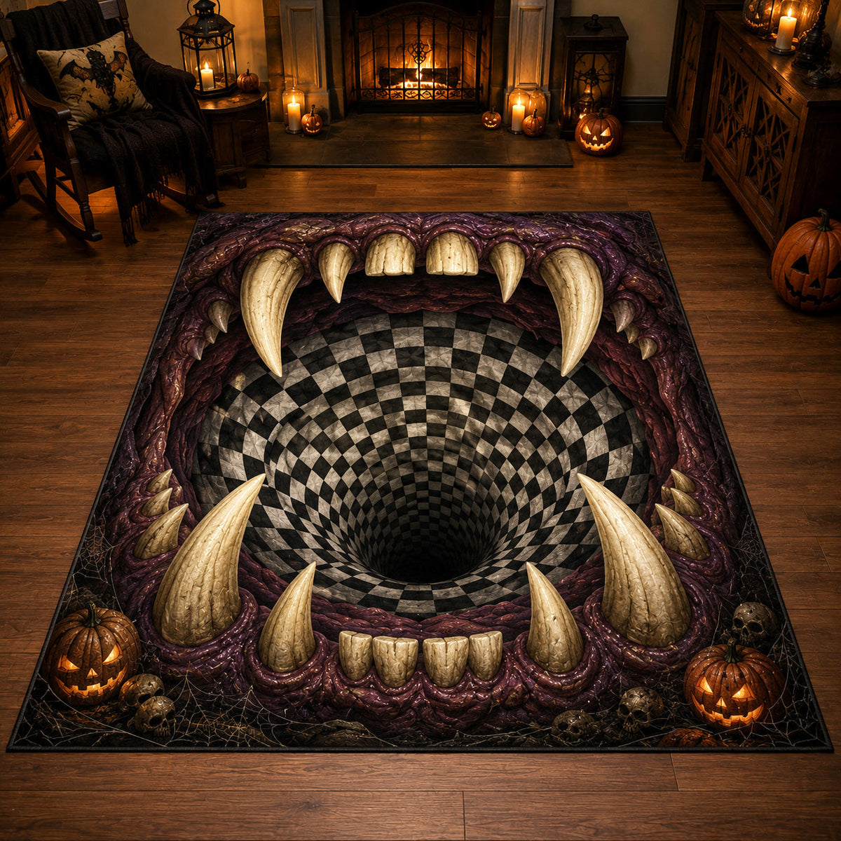 Abyss Maw area rug in a living room