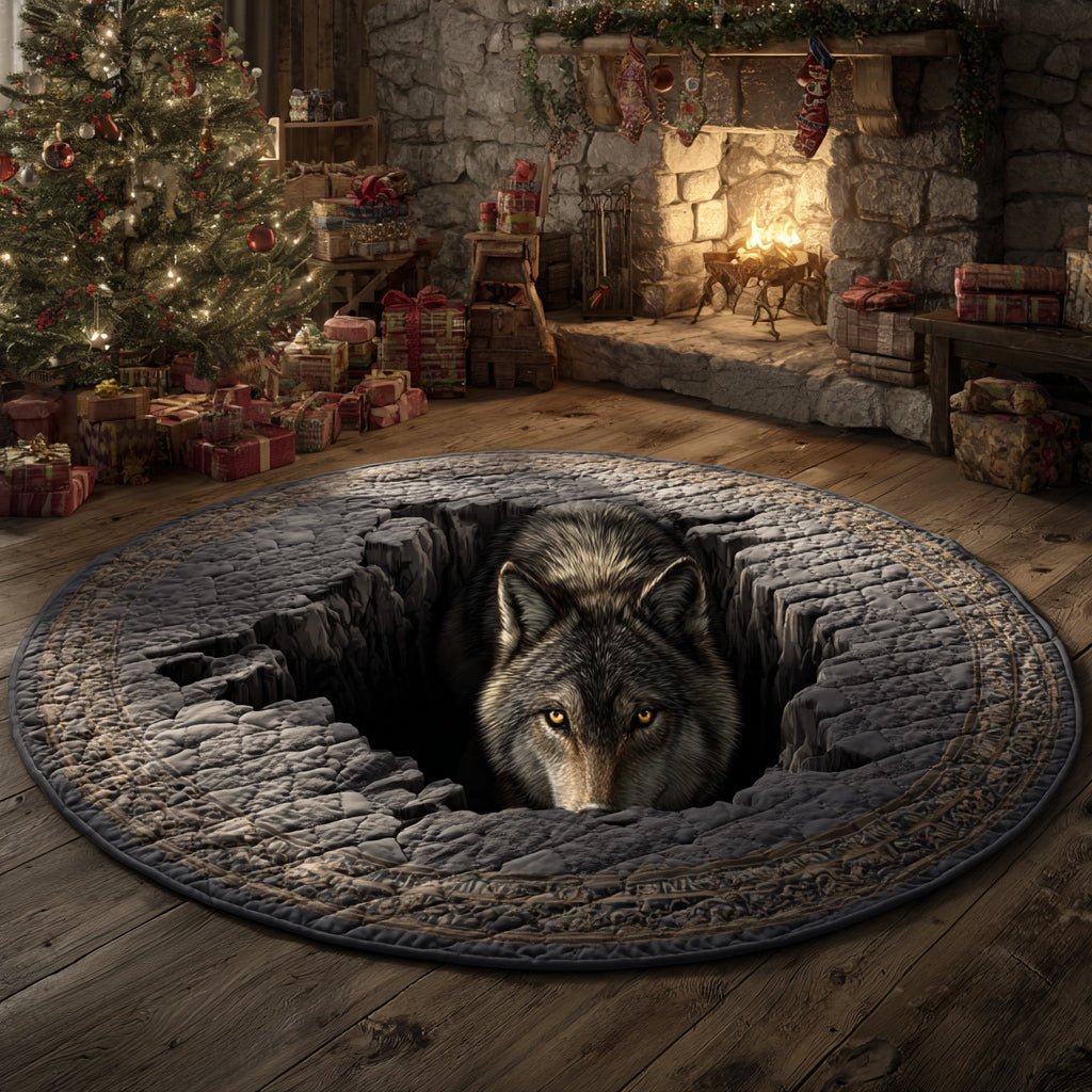 Abyss Wolf Cave Round Mat Rug - washable non-slip printed rug