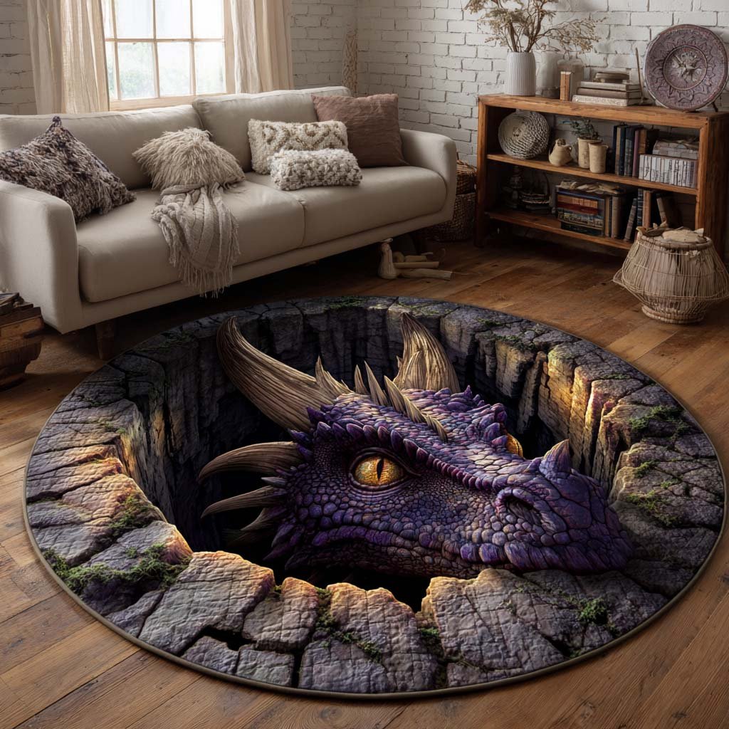 Abyssal Dragon Round Mat Rug - washable non-slip printed rug