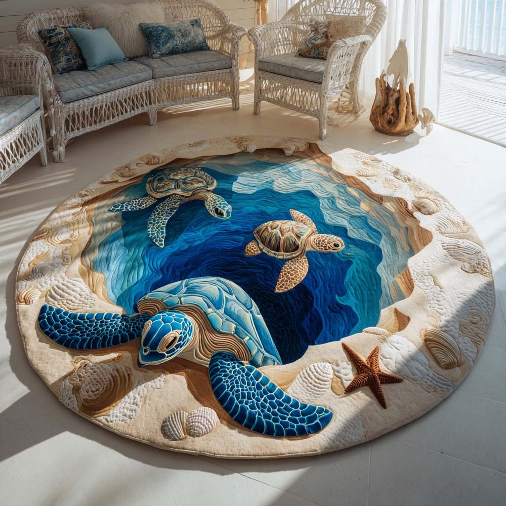 Abyssal Turtle Round Mat Rug - washable non-slip printed rug