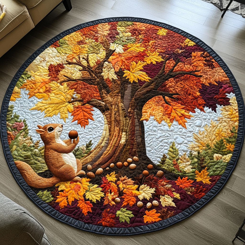 Acorn Adventure Round Mat Rug - washable non-slip printed rug