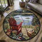 Adirondack Retreat Round Mat Rug - washable non-slip printed rug