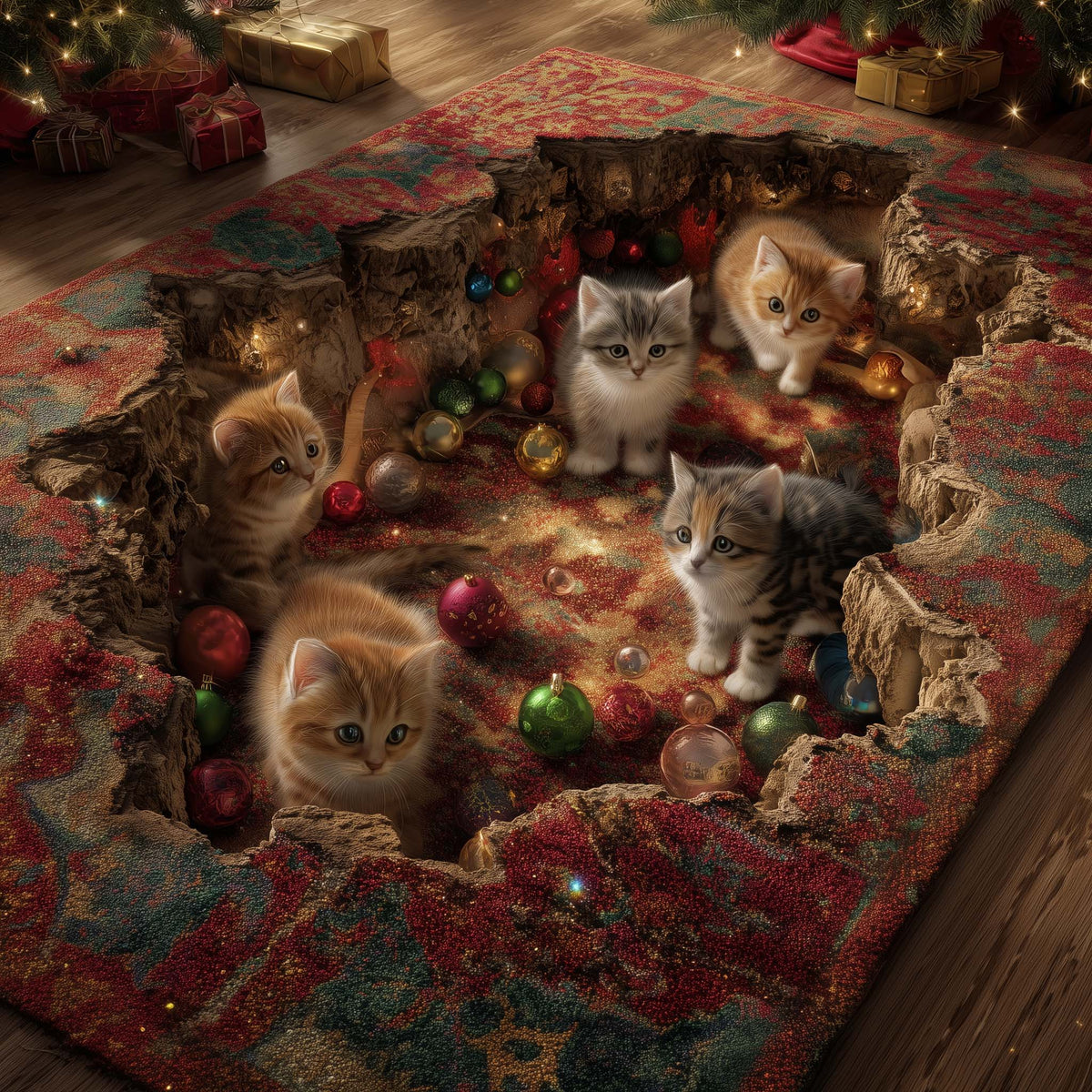Adorable Cats area rug in a living room