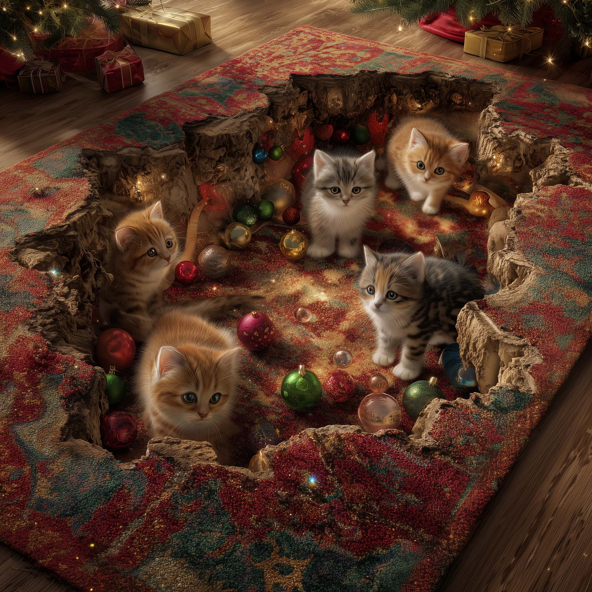 Adorable Cats area rug in a living room