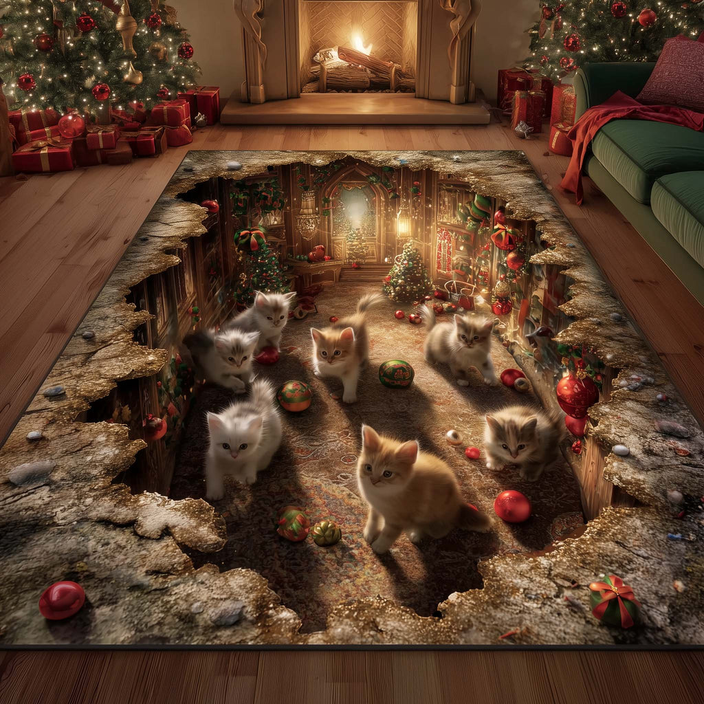 Adorable Cats area rug in a living room
