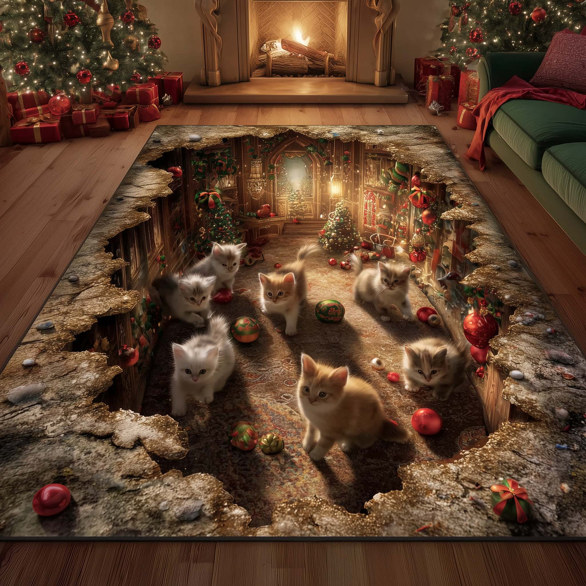 Adorable Cats area rug in a living room