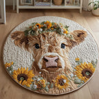 Adorable Highland Cow Round Mat Rug - washable non-slip printed rug