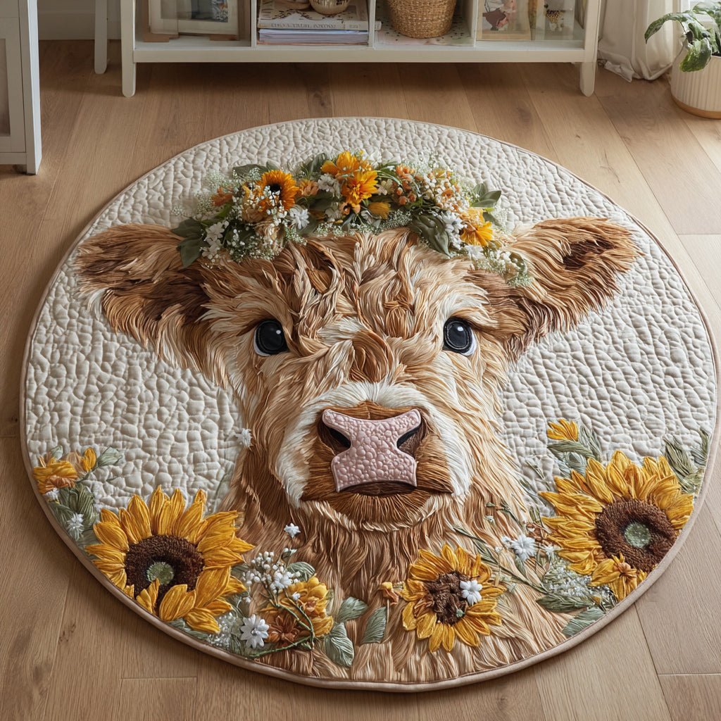 Adorable Highland Cow Round Mat Rug - washable non-slip printed rug