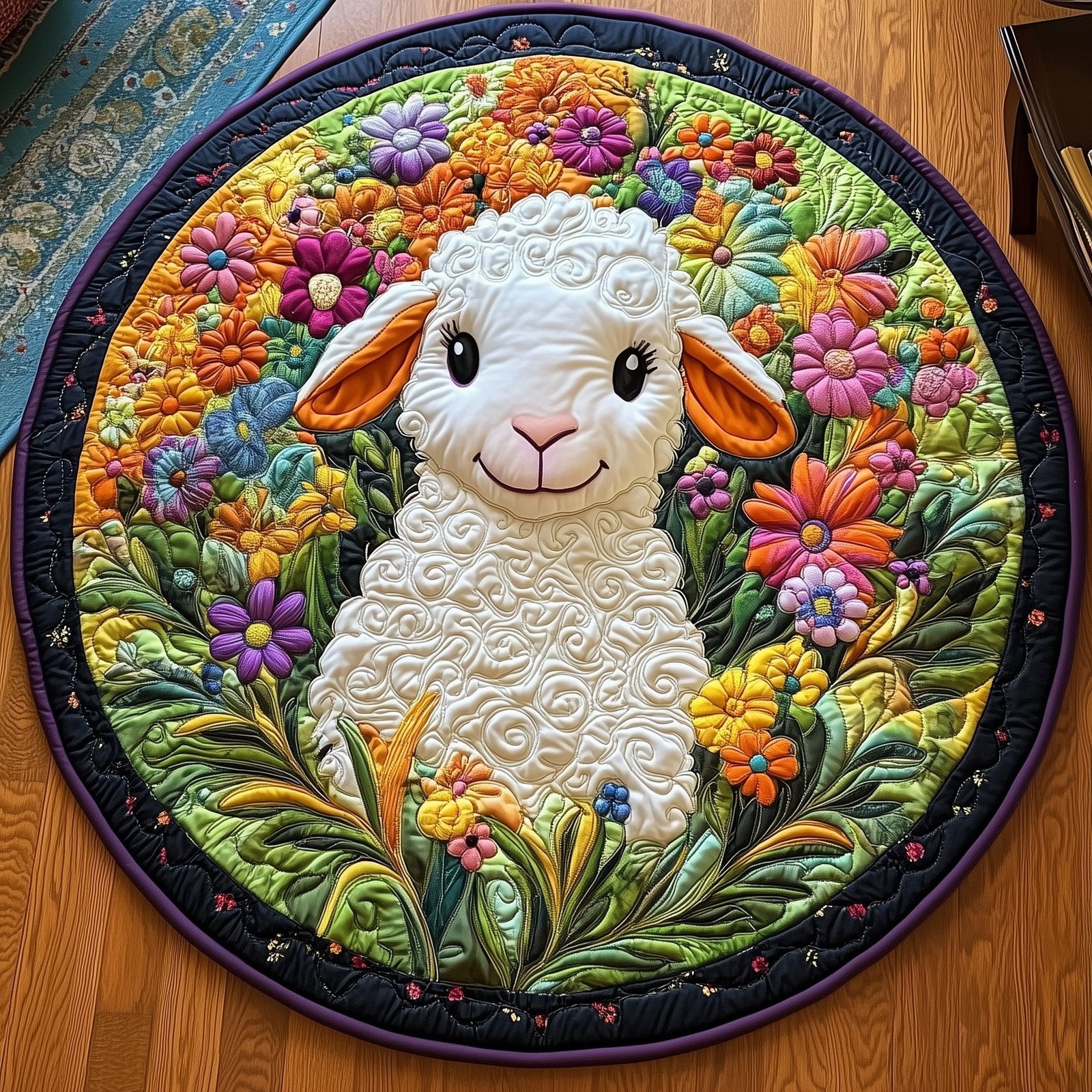 Adorable Lamb Round Mat Rug - washable non-slip printed rug