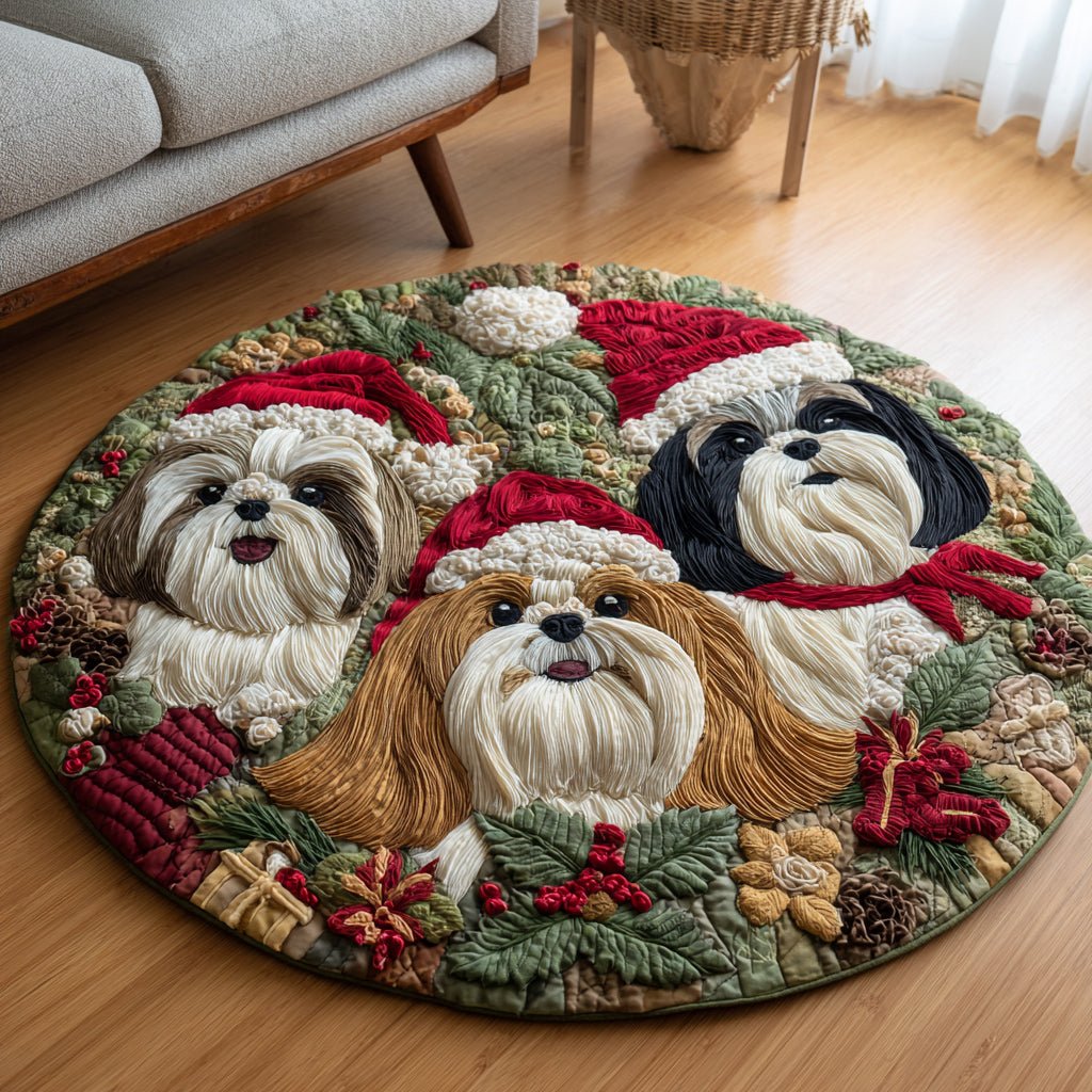 Adorable Shih Tzu Round Mat Rug - washable non-slip printed rug