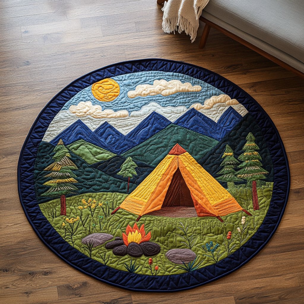 Adventure Camp Round Mat Rug - washable non-slip printed rug