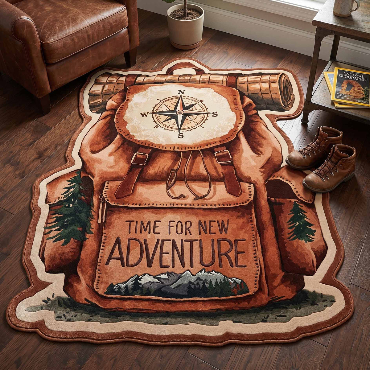 Adventure Pack Custom Shape Area Rug - Nature Design | Die-Cut Non-Slip Rug - washable non-slip printed rug