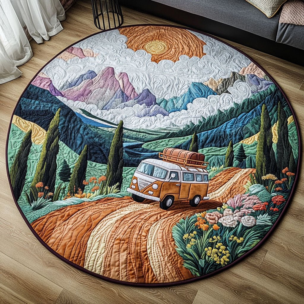 Adventure Road Round Mat Rug - washable non-slip printed rug