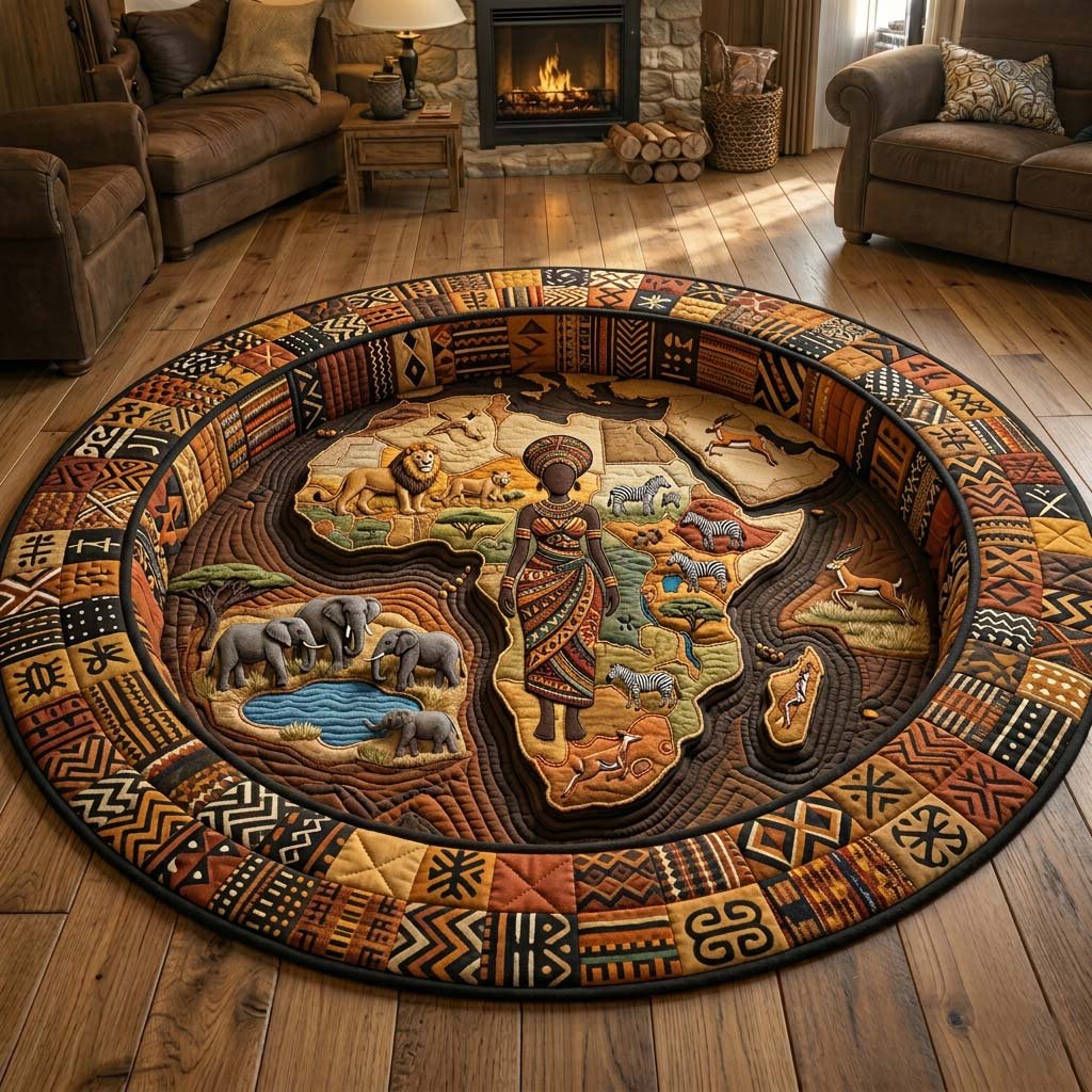 Africa Heritage Round Mat Rug - washable non-slip printed rug