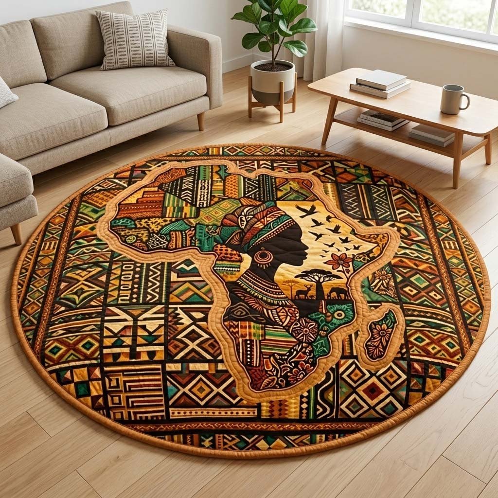 Africa Legacy Round Mat Rug - washable non-slip printed rug