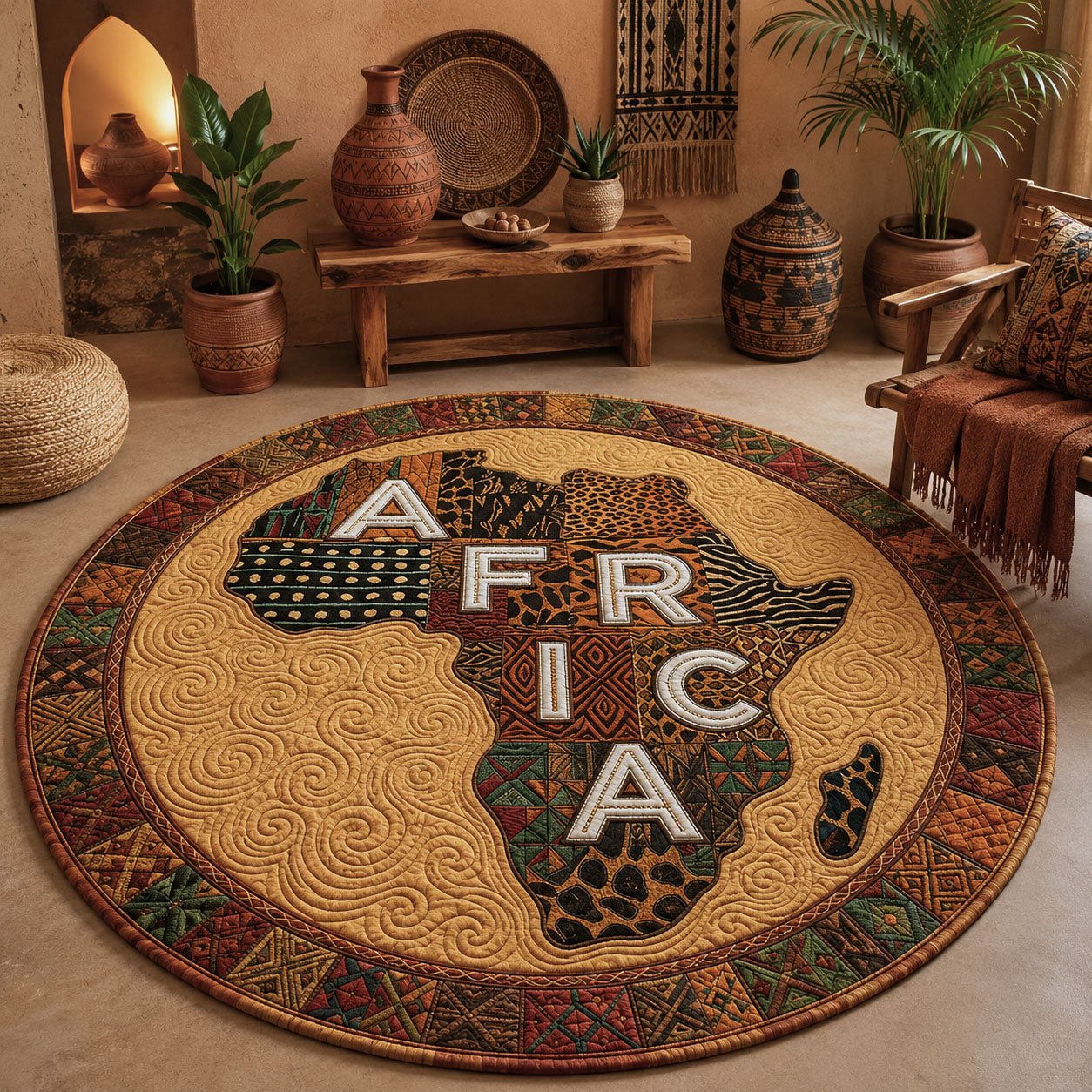 Africa Map Round Mat Rug - Nature Design | Serene Home Decor