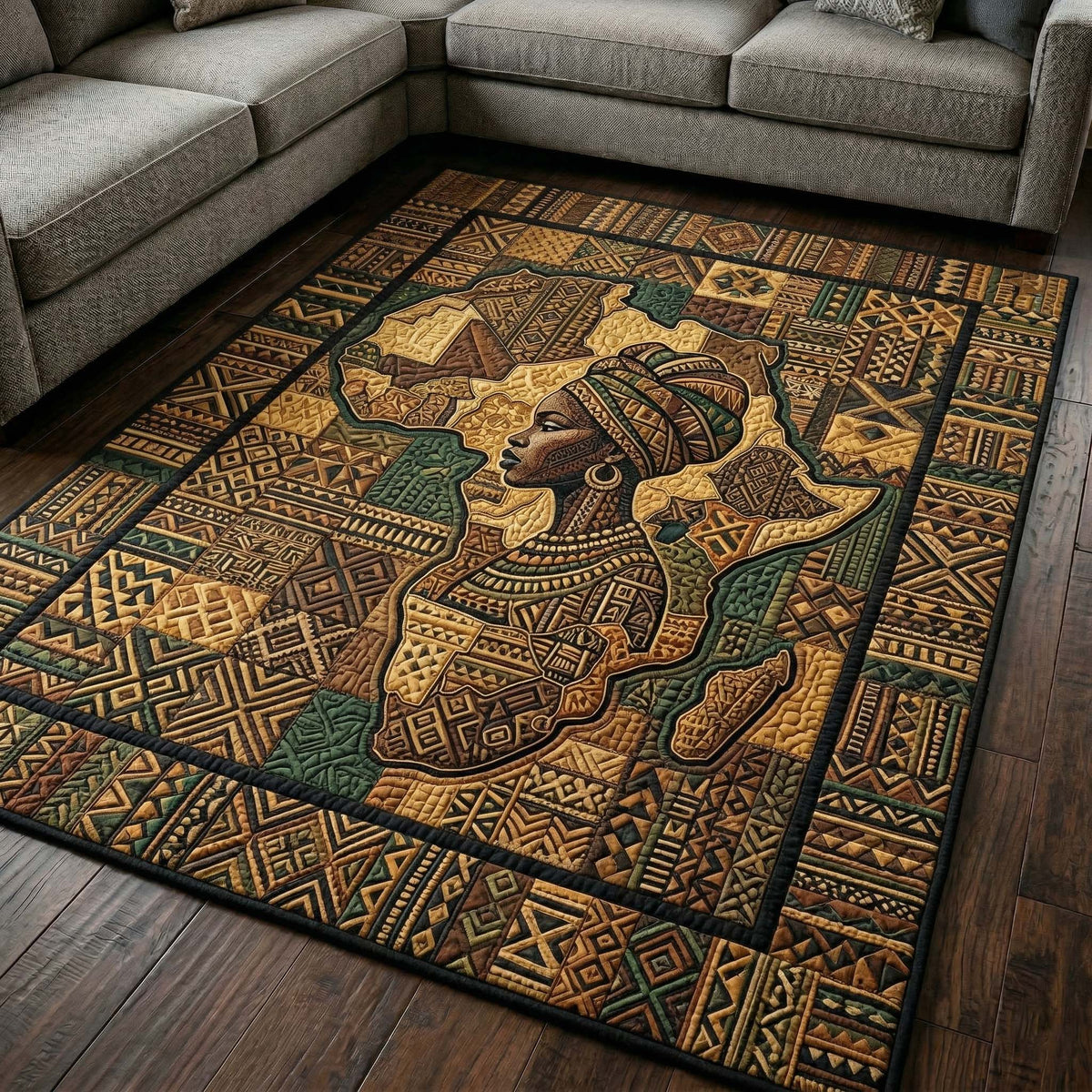 Africa Queen Spirit area rug in a living room
