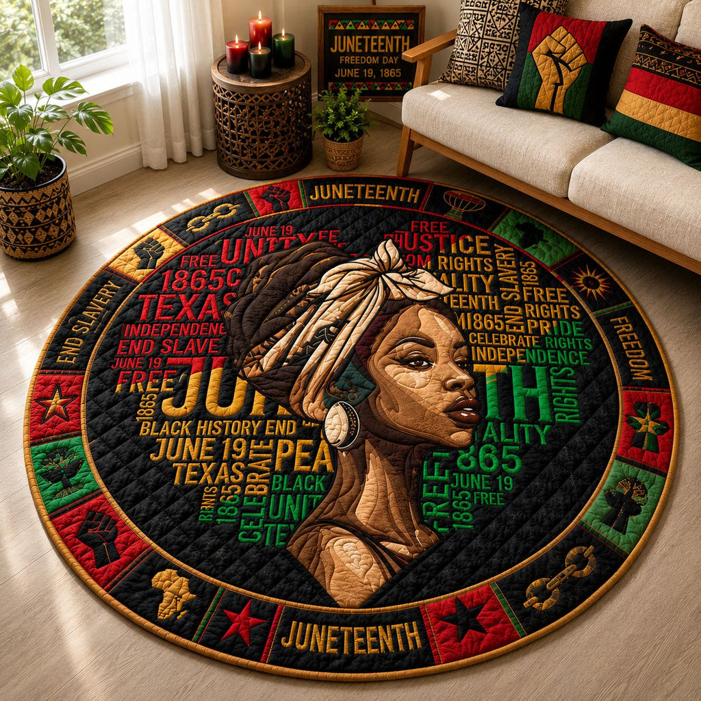 African American Woman Honoring Juneteenth Round Mat Rug - Nature Design | Serene Home Decor