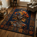 African Beauty Blooms area rug in a living room