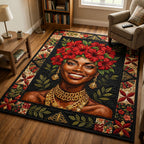 African Beauty Blooms area rug in a living room