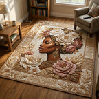African Beauty Blooms area rug in a living room