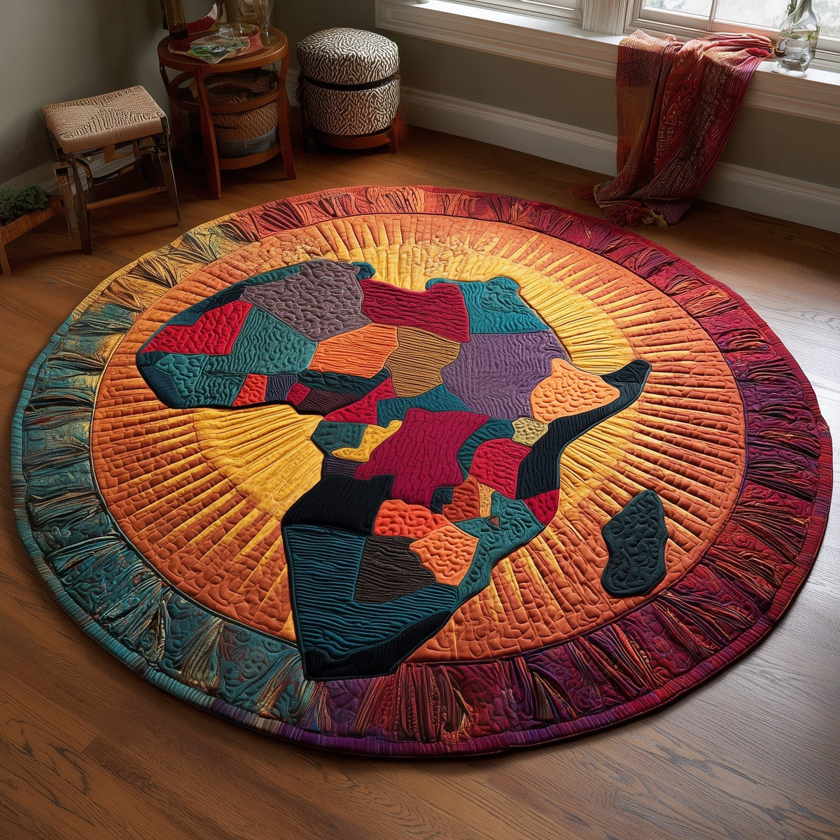 African Dream Round Mat Rug - washable non-slip printed rug