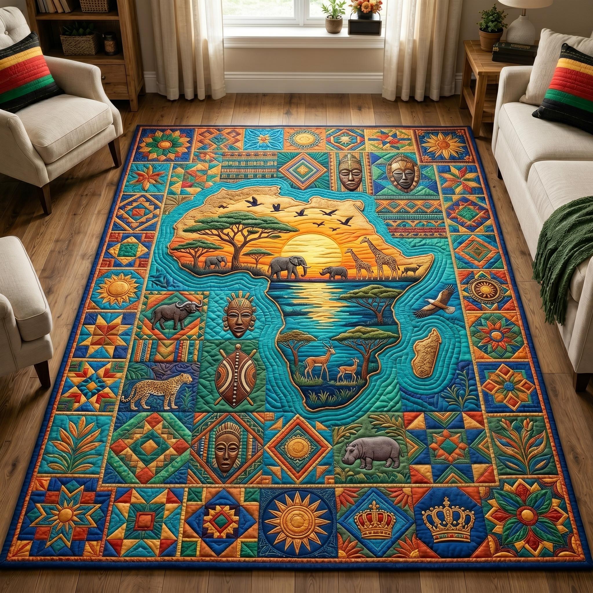 African Heritage area rug in a living room
