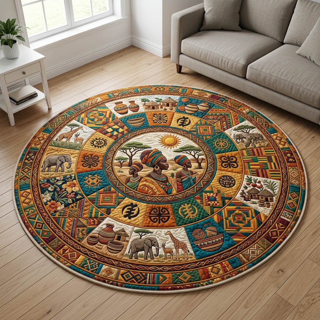 African Heritage Round Mat Rug - washable non-slip printed rug