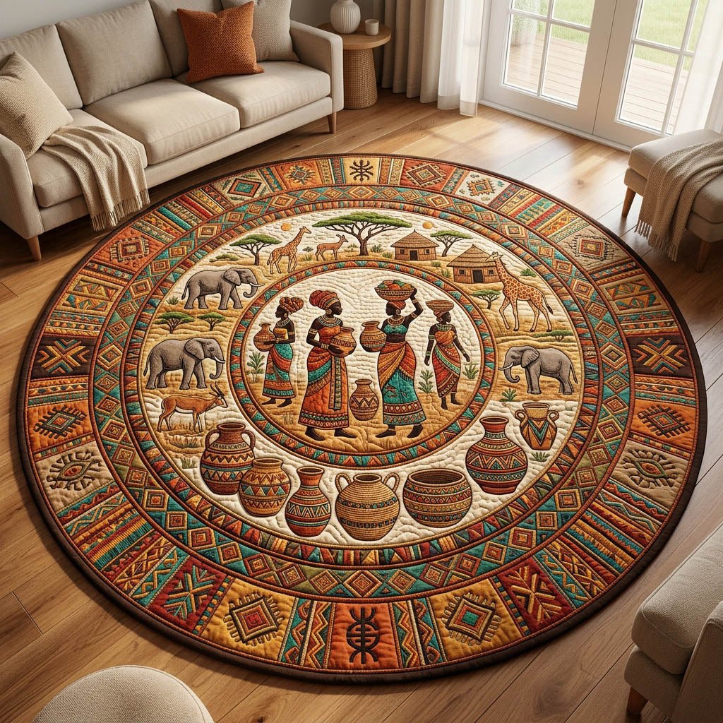 African Heritage Round Mat Rug - Nature Design | Serene Home Decor