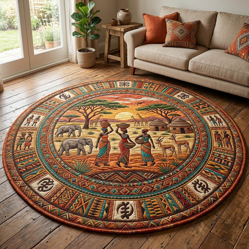 African Heritage Round Mat Rug - Nature Design | Serene Home Decor
