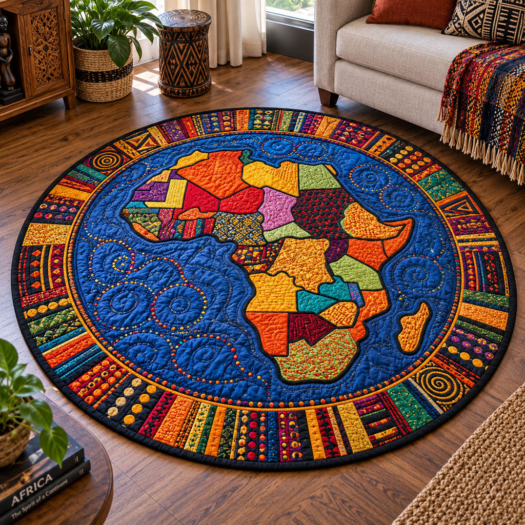 African Mosaic Round Mat Rug - Nature Design | Serene Home Decor - washable non-slip printed rug
