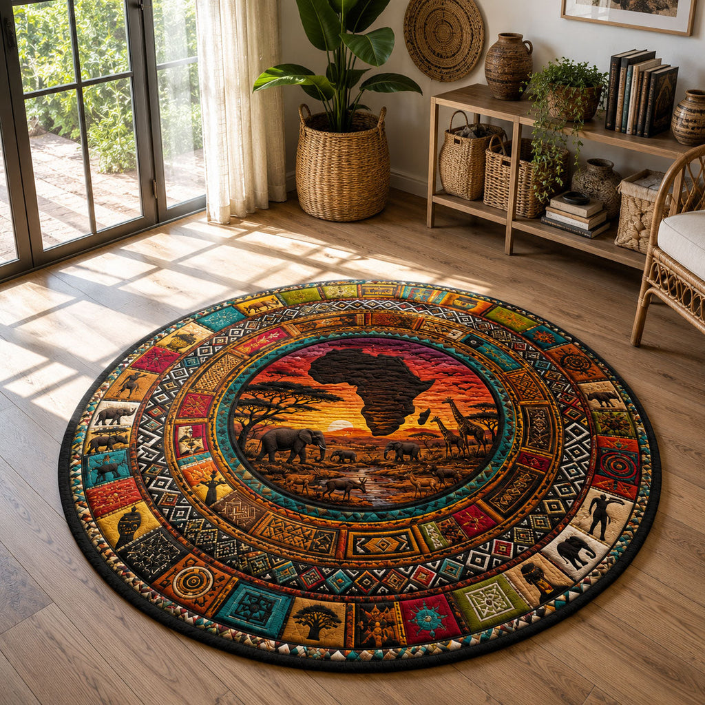 African Mosaic Safari Circle Round Mat Rug GFTOHNL617