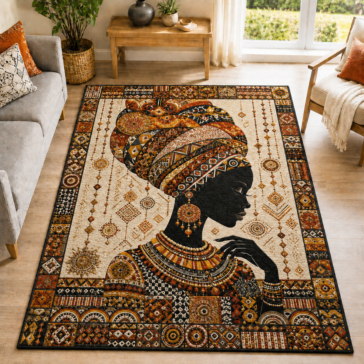 African Queen area rug in a living room